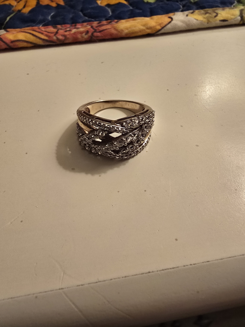 Silver Crystal Crossover Statement Ring